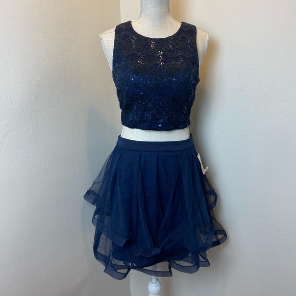 Nights by Teeze Me Navy 2 Piece Sequin/Tulle Special Occasion Dress - Picture 6 of 11